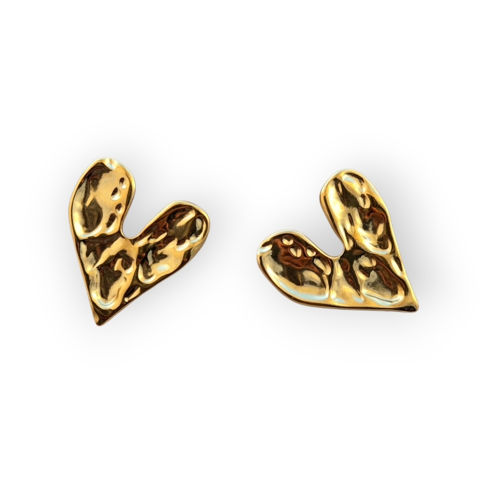 Stainless Steel Hammered Heart Stud Earrings